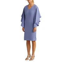 Drape-Sleeve V-Neck Georgette Shift Dress