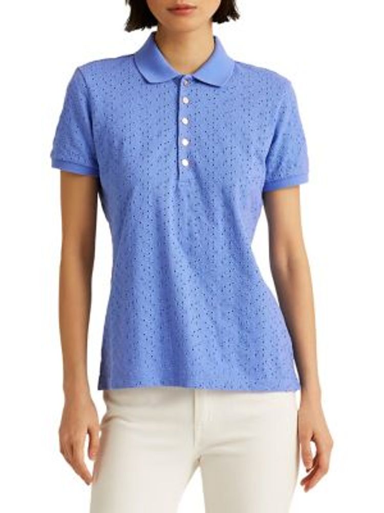 Lauren Ralph Lauren Eyelet Embroidery Polo Shirt | Metropolis at Metrotown