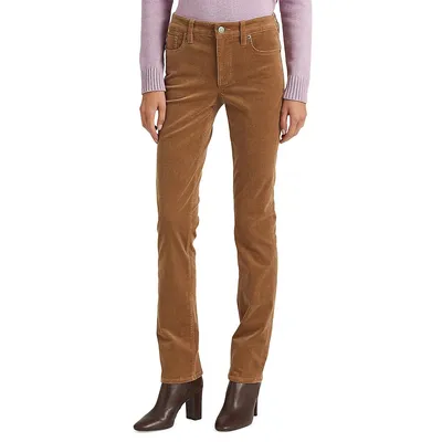Stretch Corduroy Mid-Rise Straight Pants