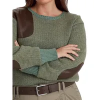 Plus Faux-Leather-Trim Wool-Blend Sweater