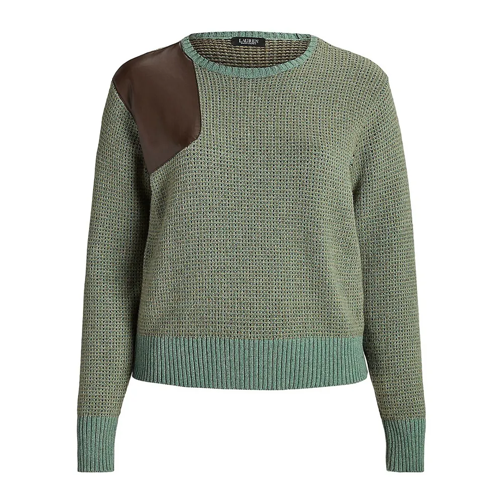 Plus Faux-Leather-Trim Wool-Blend Sweater