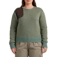 Plus Faux-Leather-Trim Wool-Blend Sweater