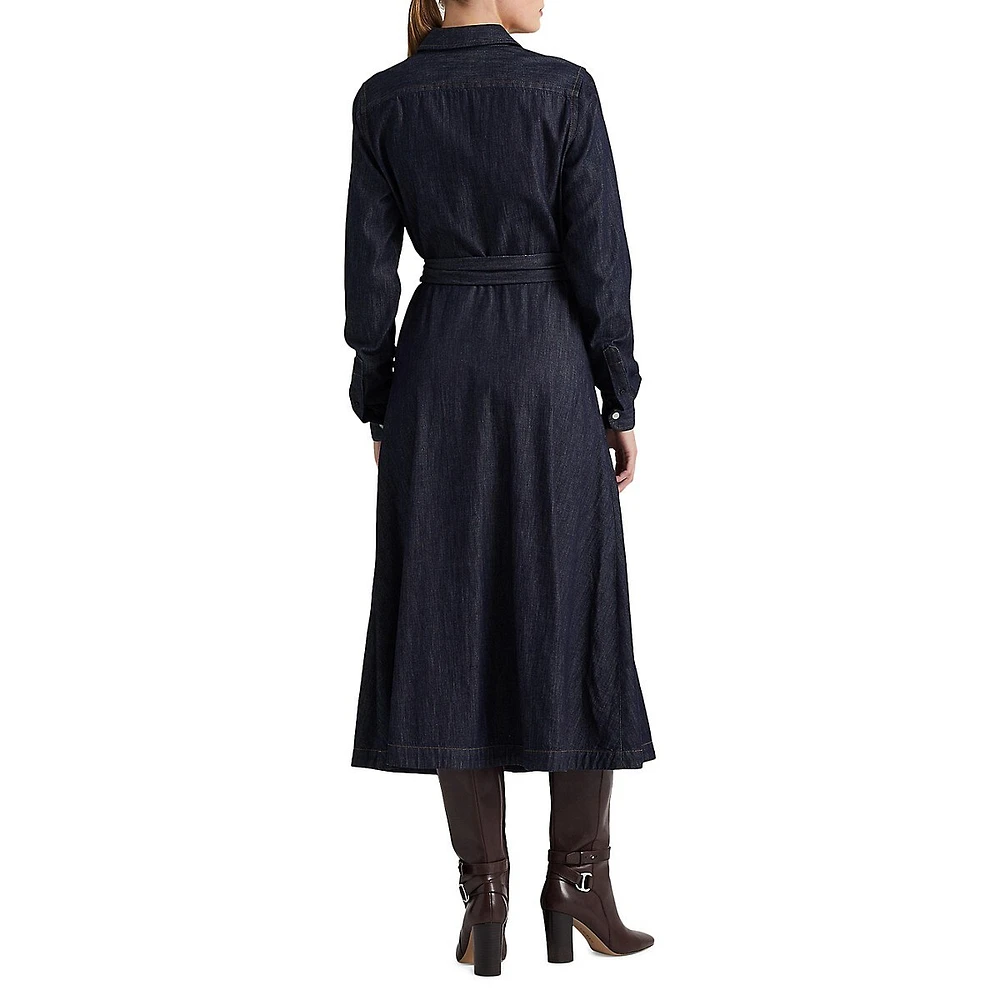 Denim Surplice Midi Dress