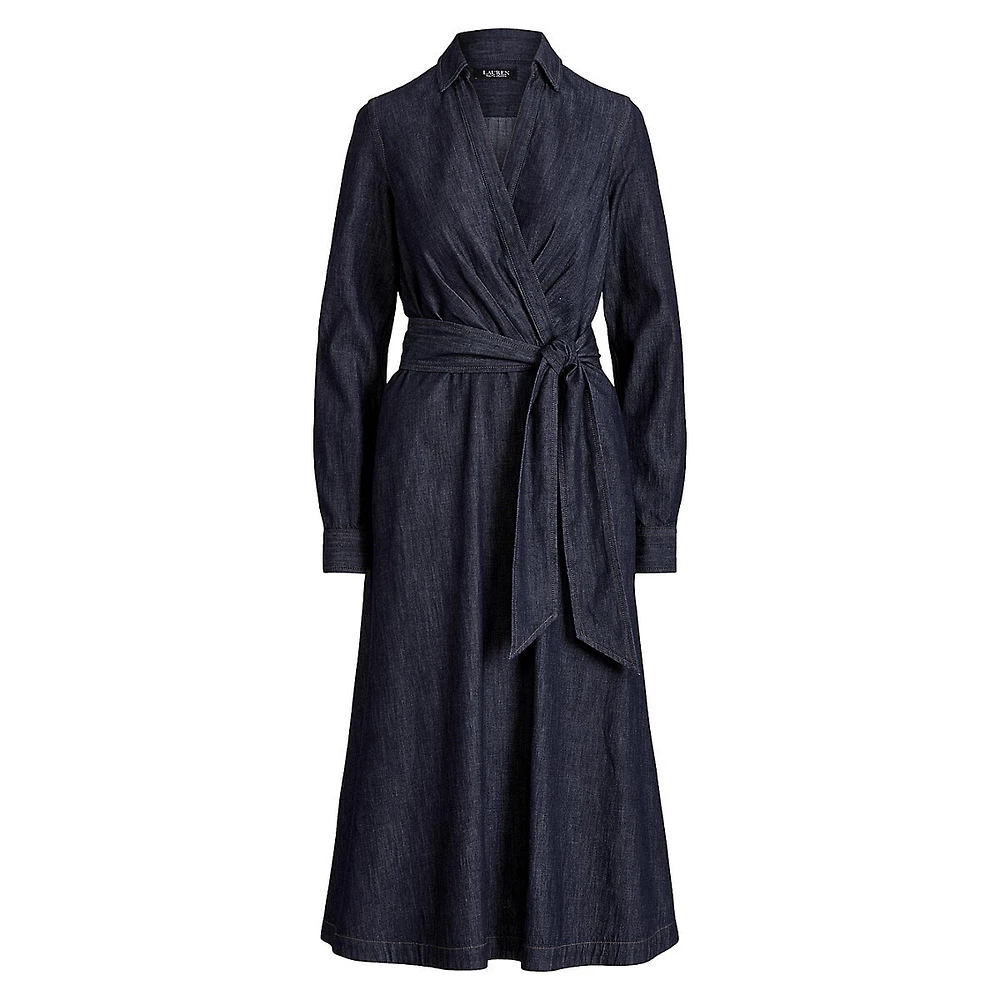 Denim Surplice Midi Dress