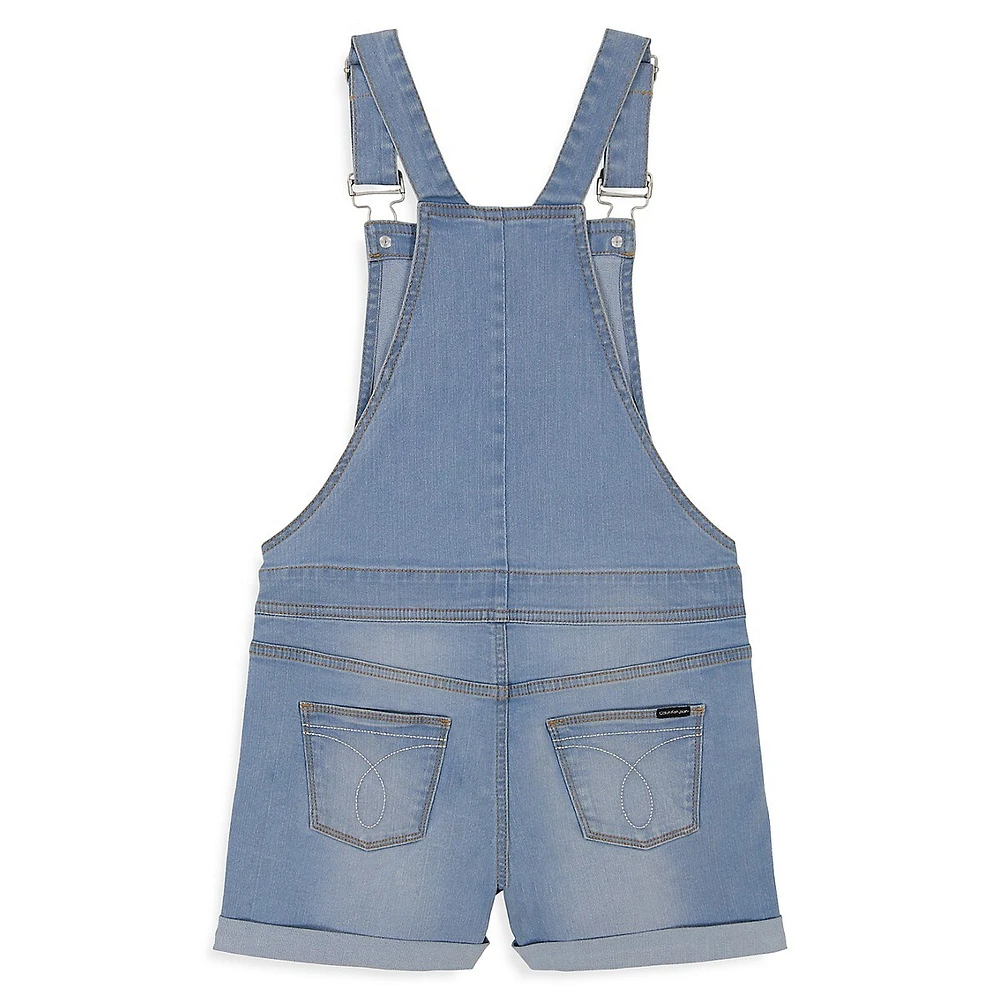 Girl's Cuffed Denim Shortalls