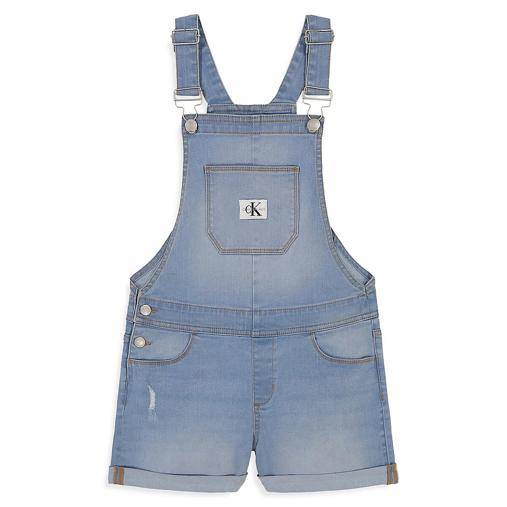 Girl's Cuffed Denim Shortalls