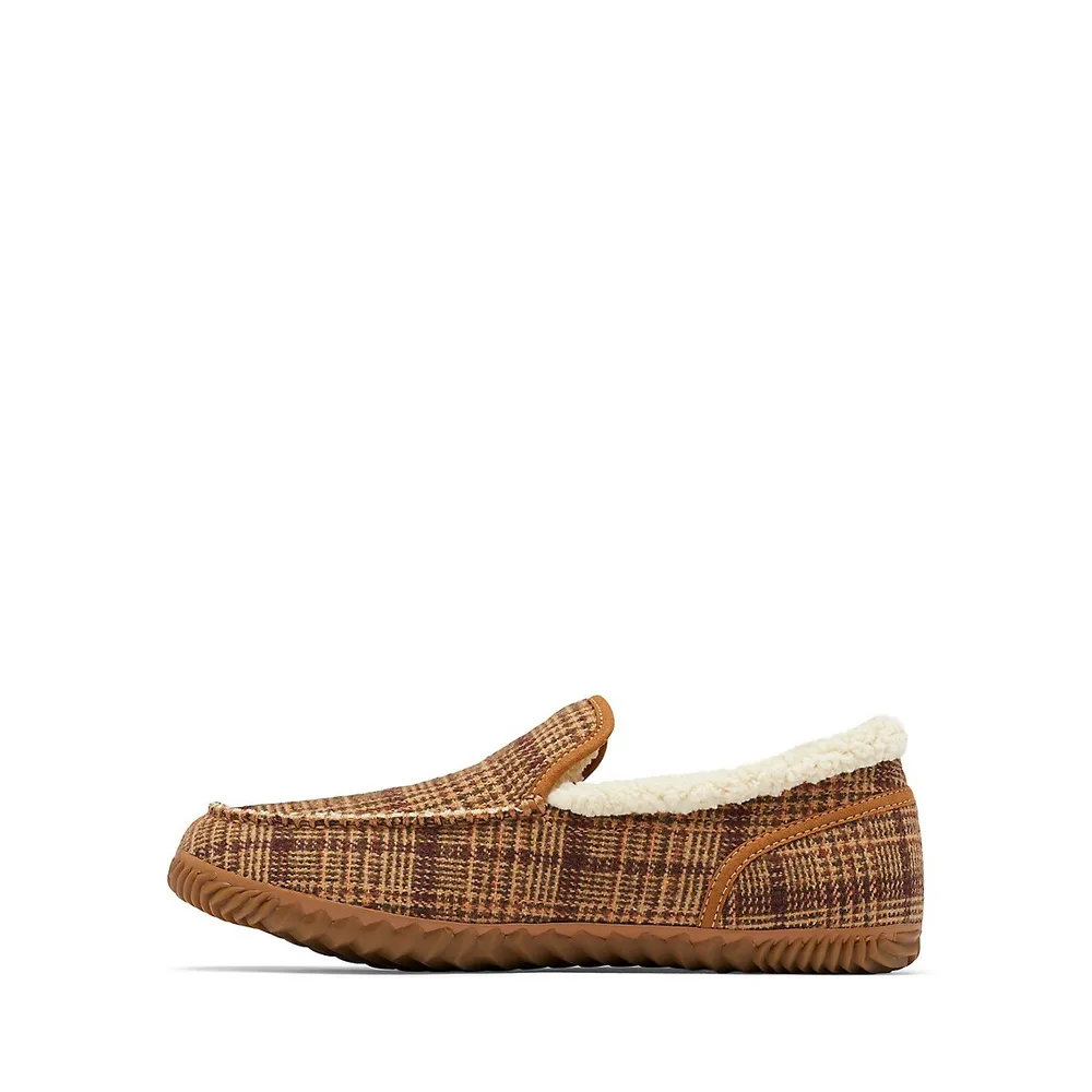 Men's Dude Moc Plaid and Faux Fur-Trim Slippers