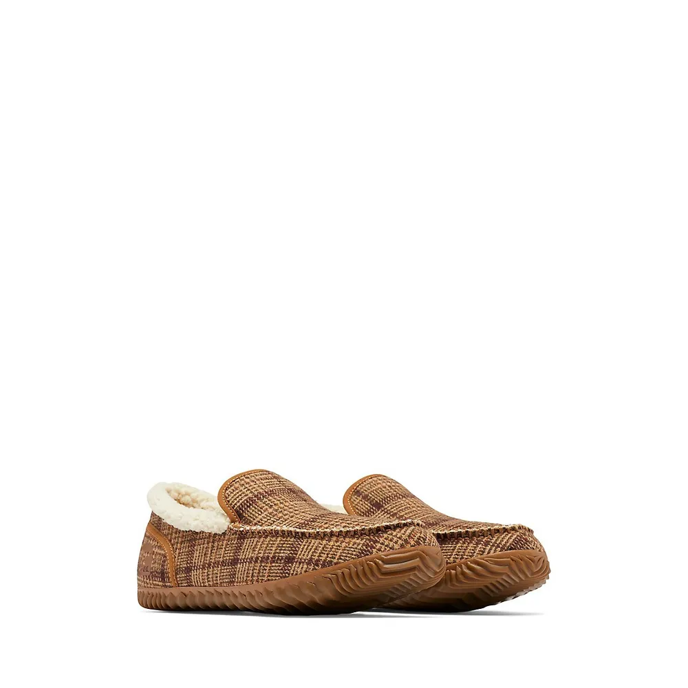 Men's Dude Moc Plaid and Faux Fur-Trim Slippers