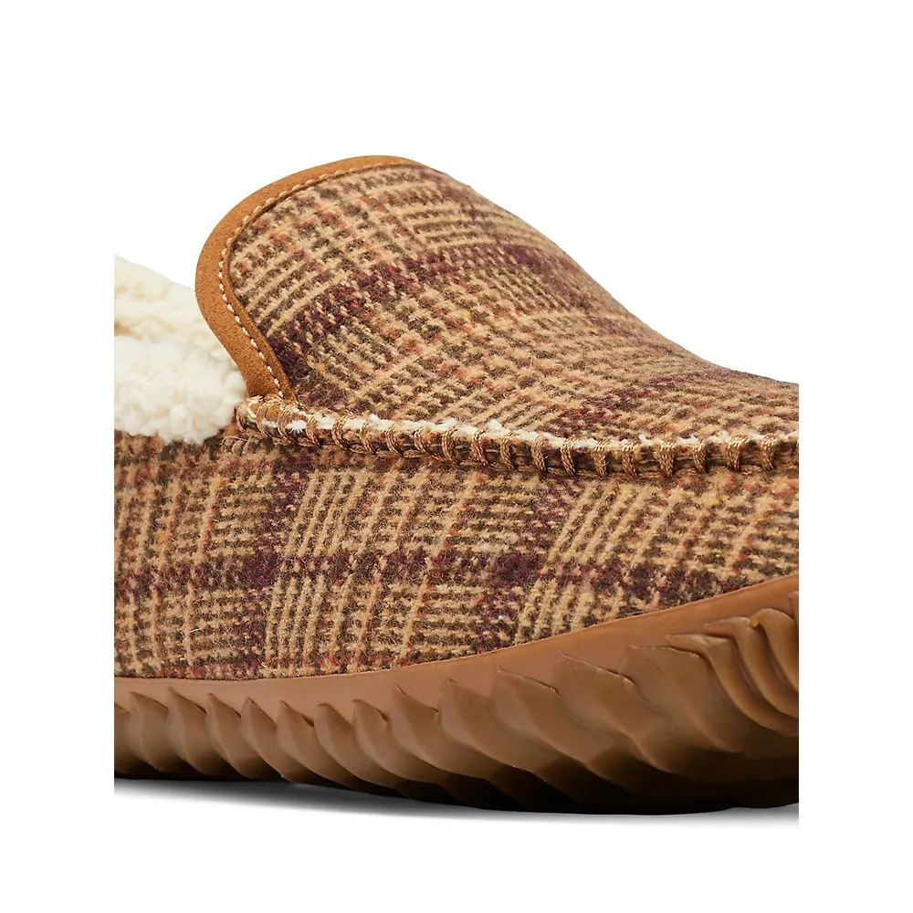 Men's Dude Moc Plaid and Faux Fur-Trim Slippers