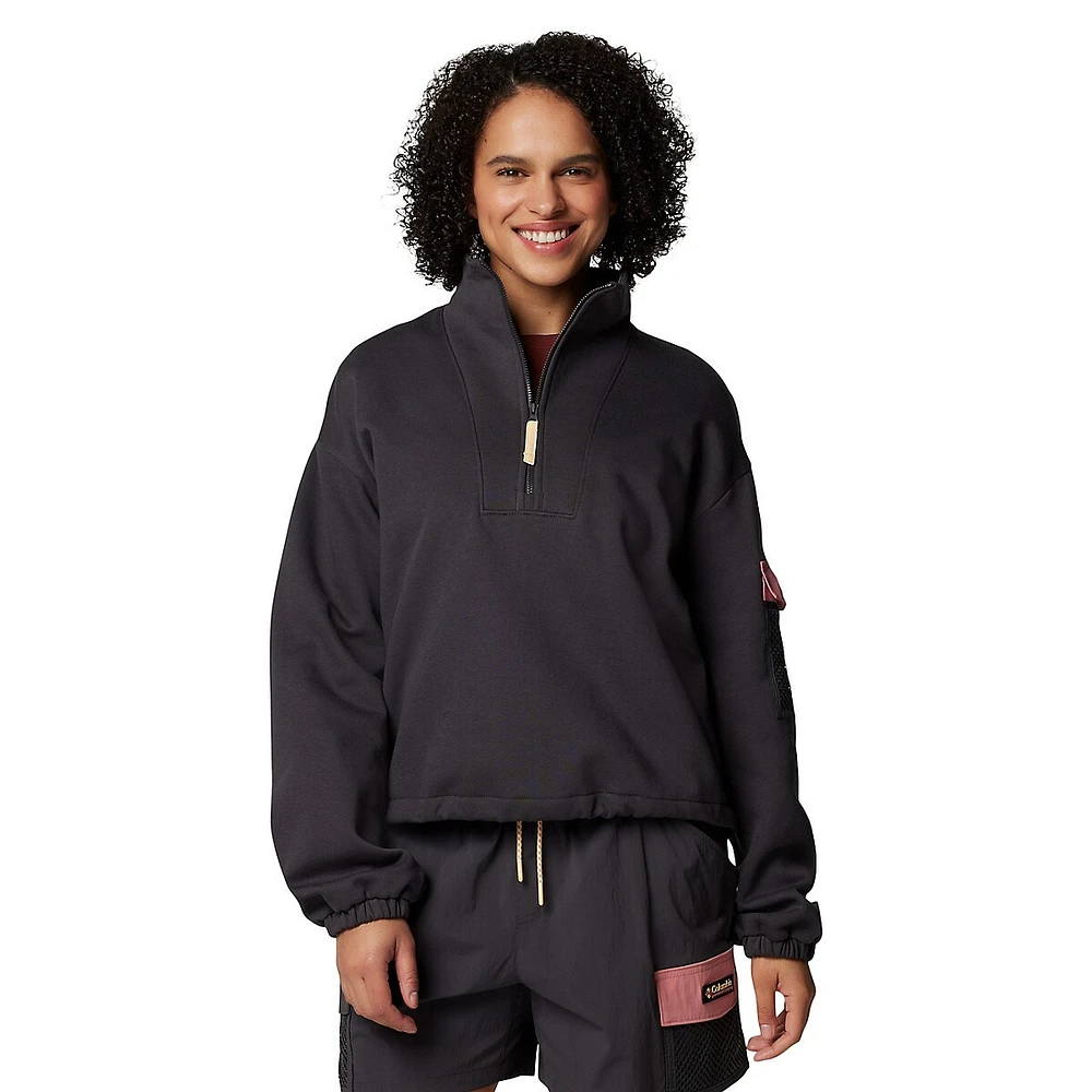 Painted Peak Mesh-Pocket Cropped Fleece Pullover