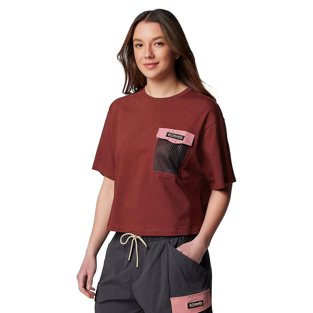 Painted Peak Mesh-Pocket Cropped T-Shirt