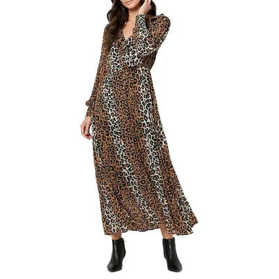 Tully Pleated Skirt Leopard Print Maxi Dress