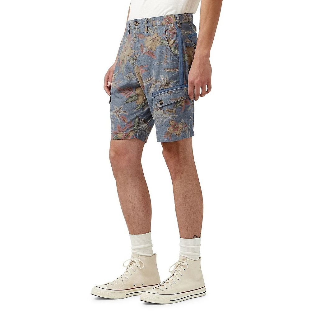 Hosam Chambray Floral Cargo Shorts