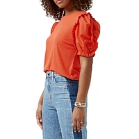 Corey Mixed Media Puff-Sleeve T-Shirt