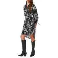 Janice Floral-Skull Belted Shirt Dress