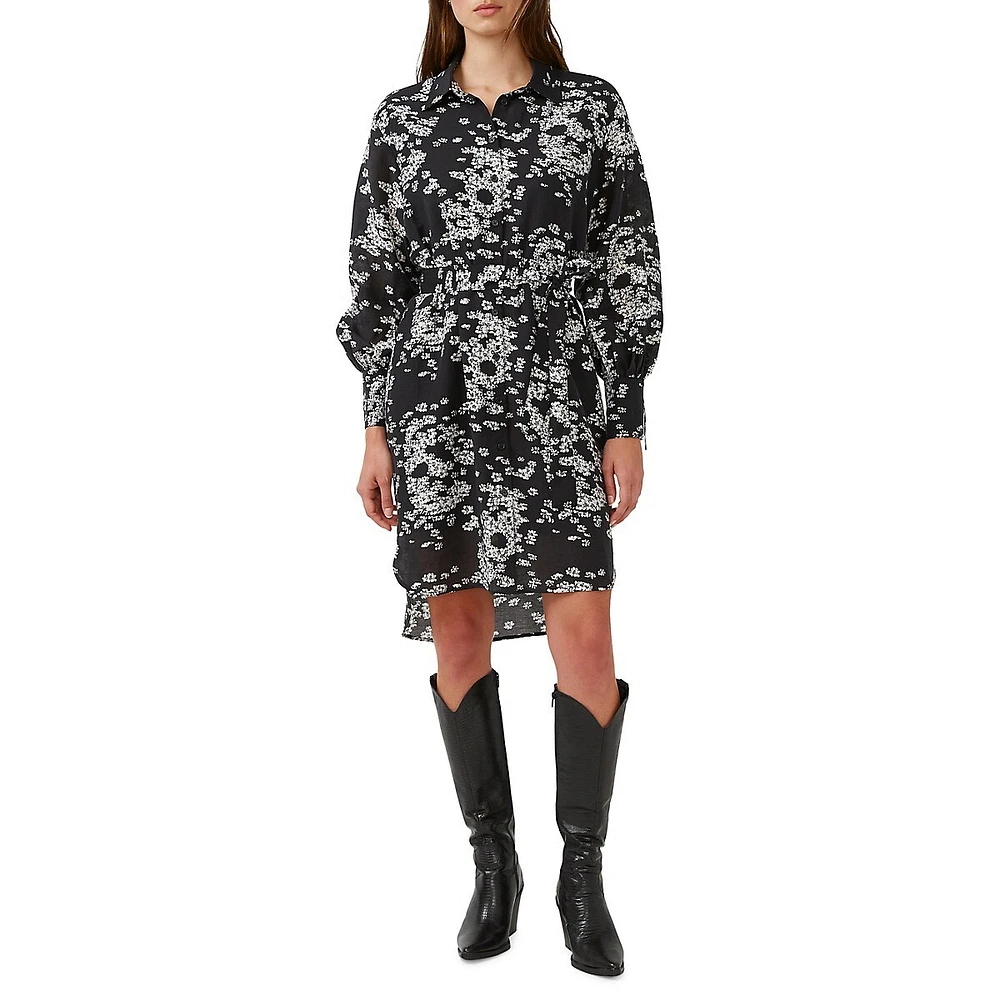 Janice Floral-Skull Belted Shirtdress