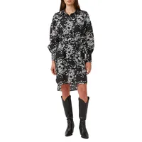 Janice Floral-Skull Belted Shirtdress