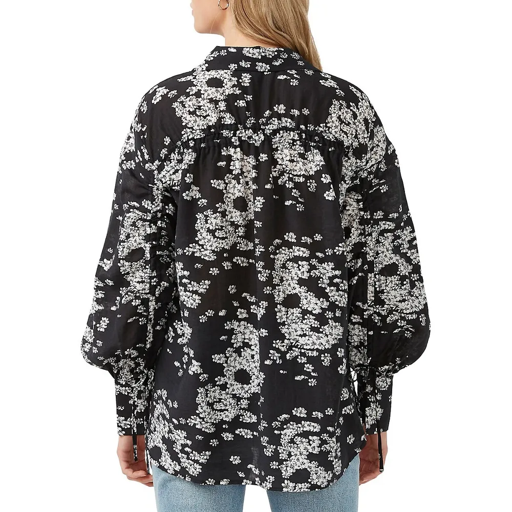 Hayley Floral-Skull Lantern-Sleeve Shirt