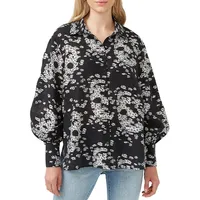 Hayley Floral-Skull Lantern-Sleeve Shirt