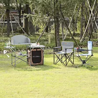 Costway Foldable Camping Table Outdoor Bbq Portable Grilling Stand W/ Windscreen Bag