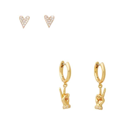Wishes 2-Pair Goldtone Peace Love Earring Set