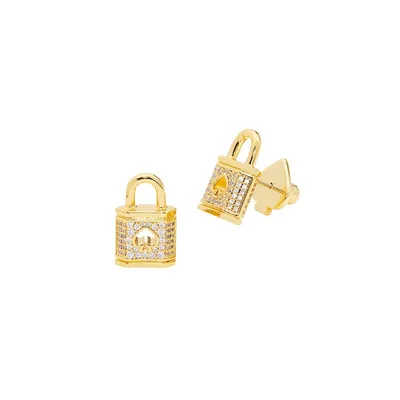 Lock And Spade Goldtone & Pavé Cubic Zirconia Stud Earrings