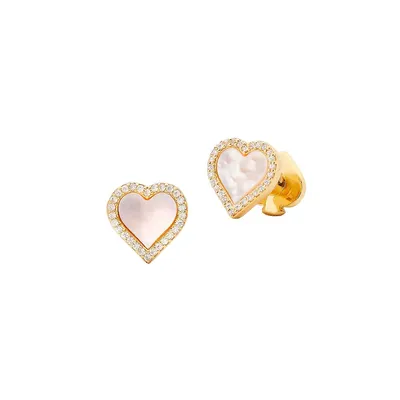 Goldtone & Cubic Zirconia Heart Stud Earrings