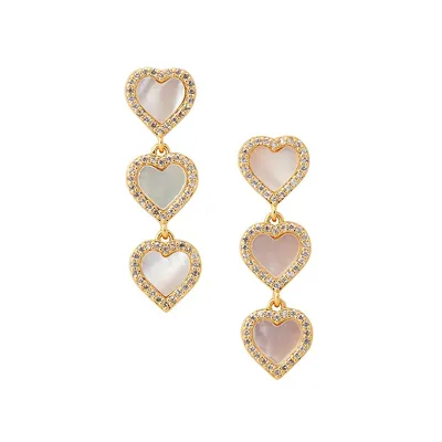Take Heart Goldtone, Cubic Zirconia & Mother-Of-Pearl Linear Earrings