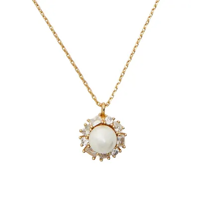 Candy Shop Goldtone, Cubic Zirconia & Glass Pearl Halo Pendant Necklace