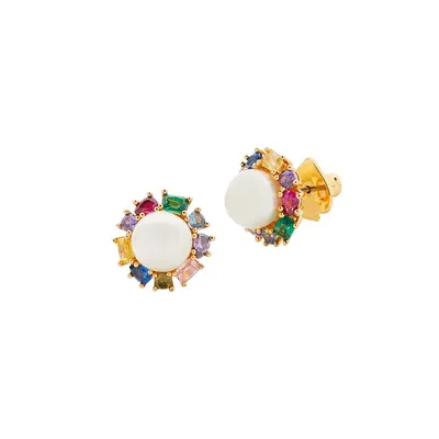 Candy Shop Goldtone, Faux Pearl & Cubic Zirconia Stud Earrings