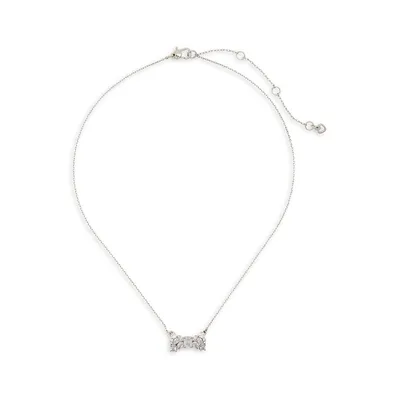 Take A Bow Silvertone & Cubic Zirconia Pendant Necklace
