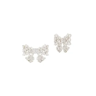 Take A Bow Silvertone & Cubic Zirconia Stud Earrings