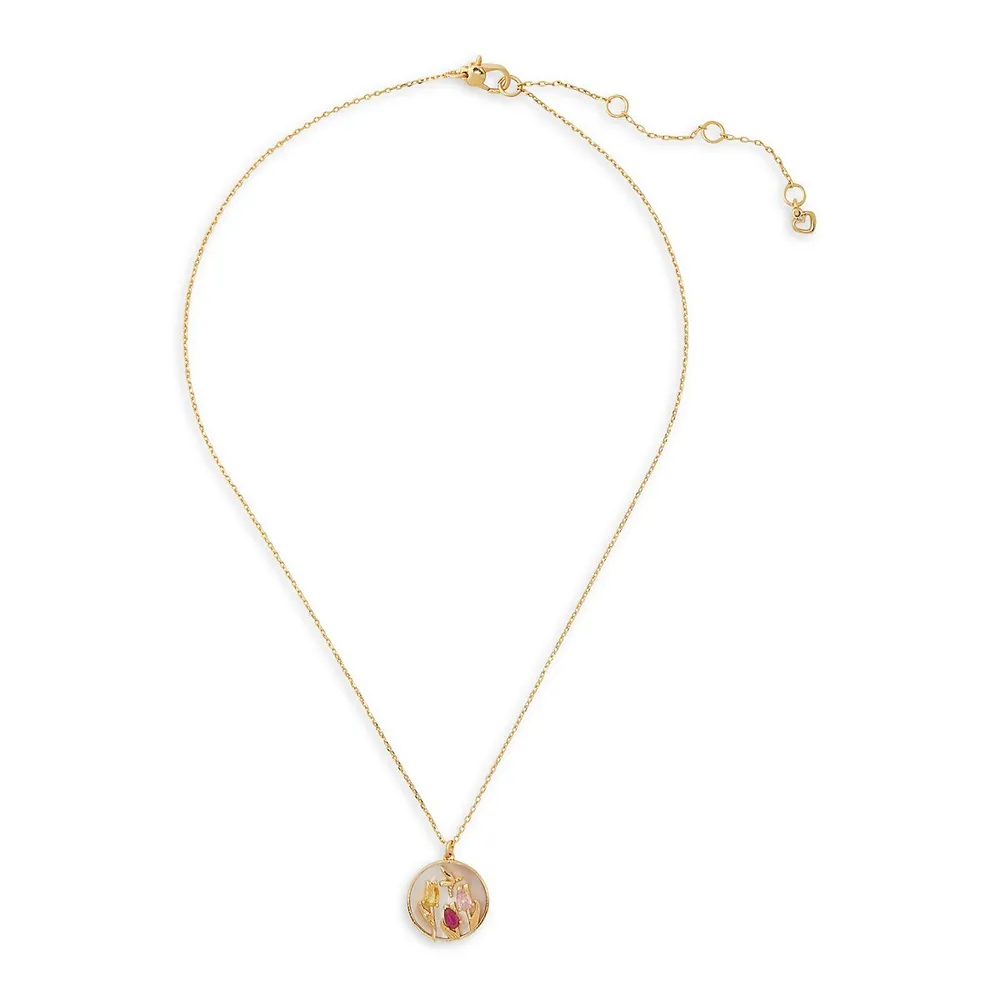 Greenhouse Goldtone, Mother-Of-Pearl & Cubic ZirconiaTulip Pendant Necklace