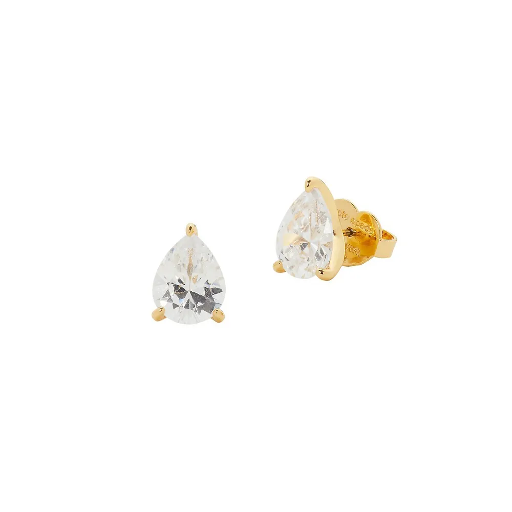 Brilliant Statement Cubic Zirconia Teardrop Goldtone Stud Earrings