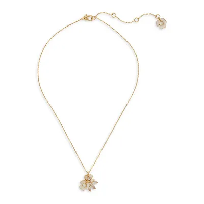 Bouquet Toss Goldtone, Enamel, Faux Pearl & Cubic Zirconia Cluster Pendant Necklace