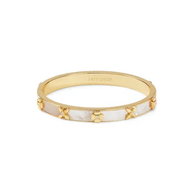 Heritage Bloom Goldplated, Mother-Of-Pearl & Cubic Zirconia Bangle Bracelet