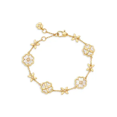 Heritage Bloom Goldplated Mother-Of-Pearl & Cubic Zirconia Bracelet