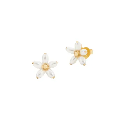 Fresh Squeeze Goldplated & Faux Pearl Flower Stud Earrings