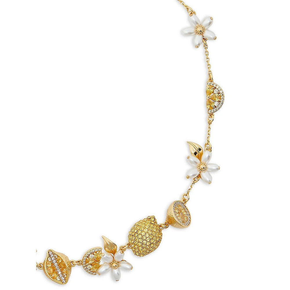 Fresh Squeeze Goldtone, Cubic Zirconia and Faux-Pearl Station Necklace