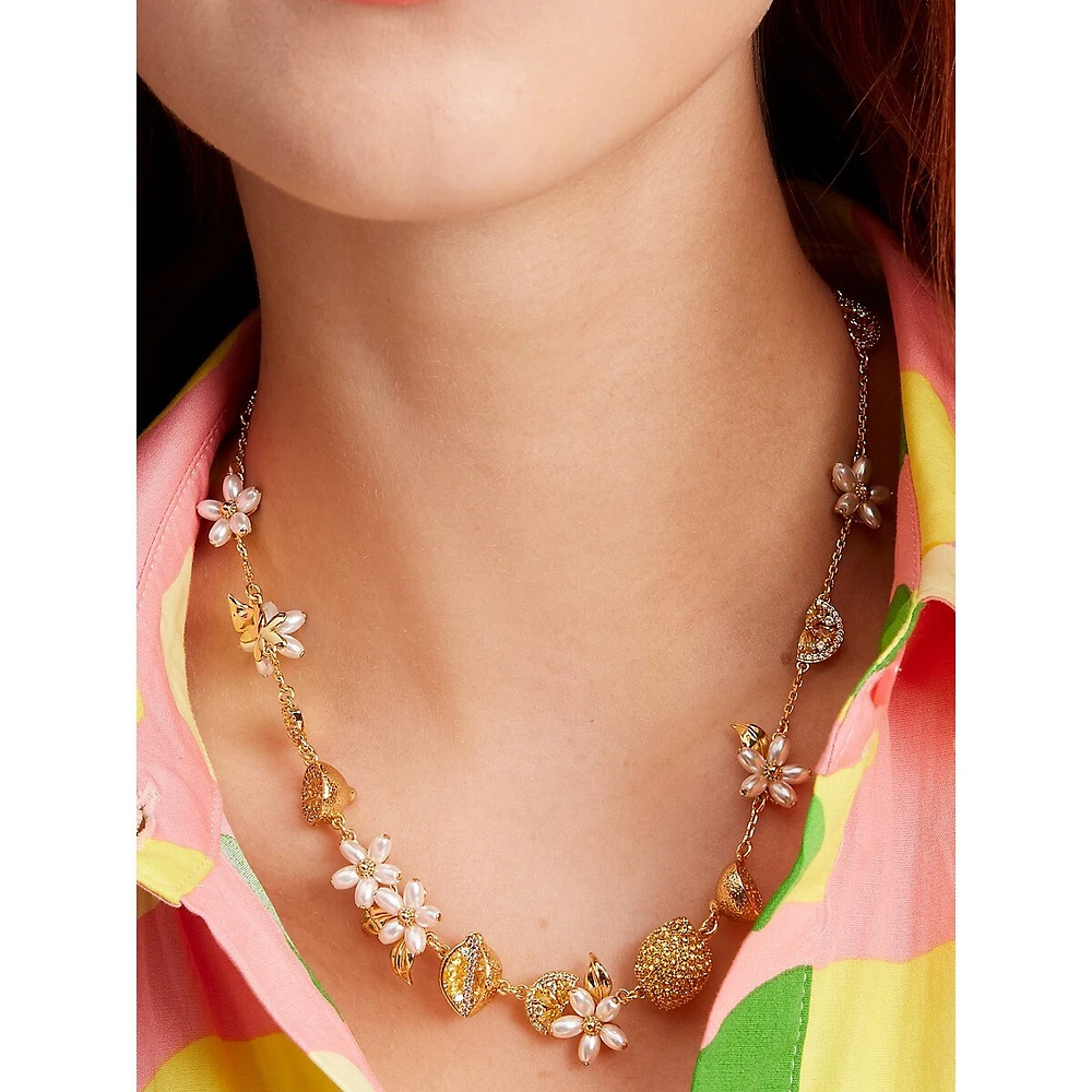 Fresh Squeeze Goldtone, Cubic Zirconia and Faux-Pearl Station Necklace