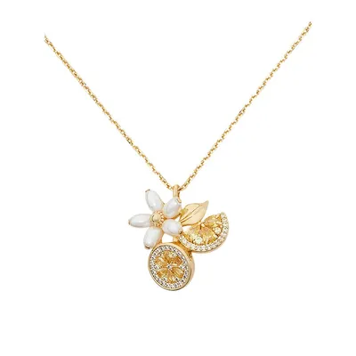 Fresh Squeeze Goldplated Faux Pearl Flower & Cubic Zirconia Pendant Necklace