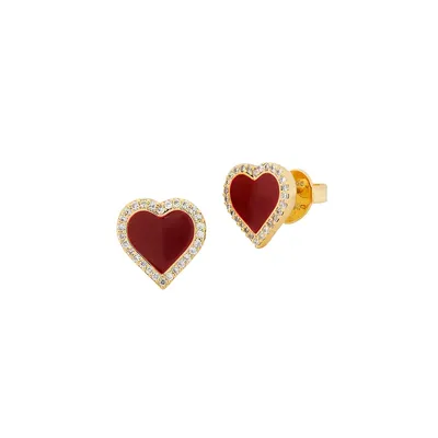 Take Heart Goldtone, Enamel & Cubic Zirconia Stud Earrings