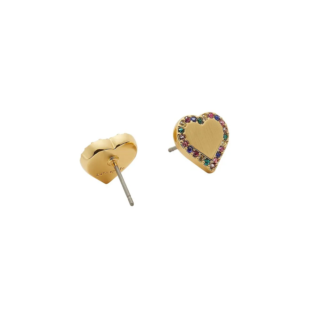 Take Heart Goldtone & Cubic Zirconia Heart Stud Earrings