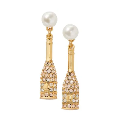 Winter Carnival Goldtone, Faux Pearl & Cubic Zirconia Champagne Drop Earrings