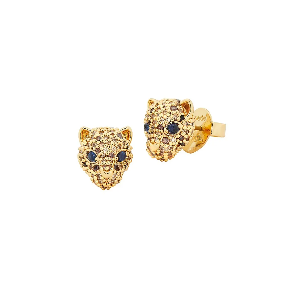 Winter Carnival Goldtone & Pavé Cubic Zirconia Leopard Stud Earrings