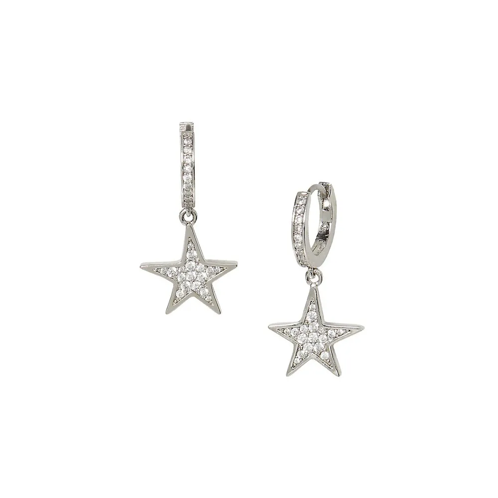 You're A Star Silvertone & Cubic Zirconia Huggie Hoop Drop Earrings