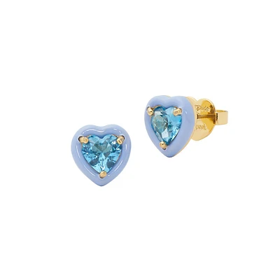 Fleurette Goldtone, Enamel & Cubic Zirconia Heart Stud Earrings