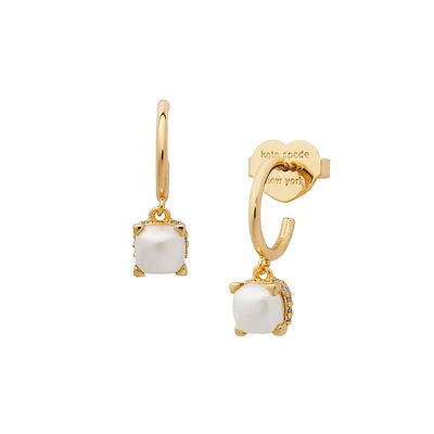 Heritage Bloom Goldtone, Cubic Zirconia & Faux Pearl-Drop Huggie Hoop Earrings