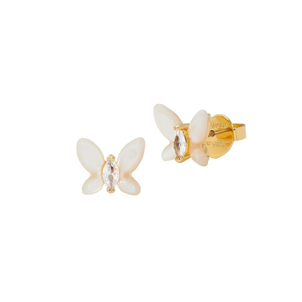 Boucles d'oreilles papillon dorées, nacre et oxyde de zirconium Golden Hour