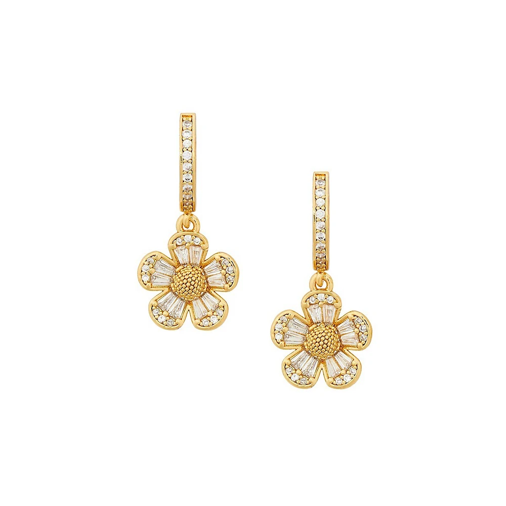 Heritage Bloom Goldtone & Cubic Zirconia Charm Hoop Earrings